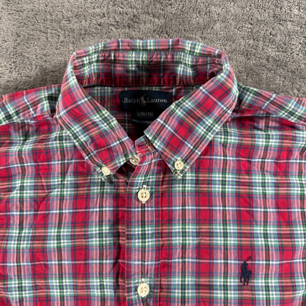 Ralph Lauren Button Down Kids L 16/18 Red Excellent Plaid Long Sleeve Shirt